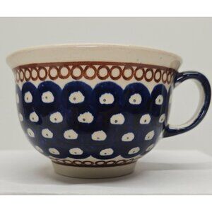 Boleslaweic Polish Pottery Cobalt Blue Dot 8oz Mug Tea Cup EUC